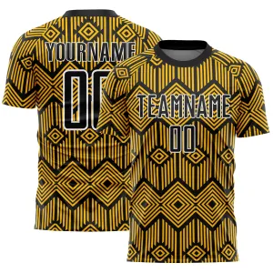 Custom Gold Black-White Abstract Geometric Shapes Sublimation Soccer Uniform Jersey