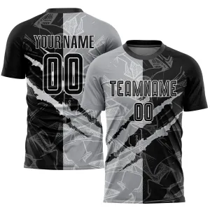 Custom Graffiti Pattern Black-Gray Scratch Sublimation Soccer Uniform Jersey