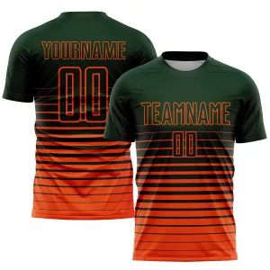 Custom Green Orange Pinstripe Fade Fashion Sublimation Soccer Uniform Jersey