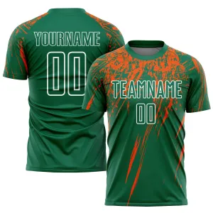 Custom Kelly Green Orange-White Sublimation Soccer Uniform Jersey