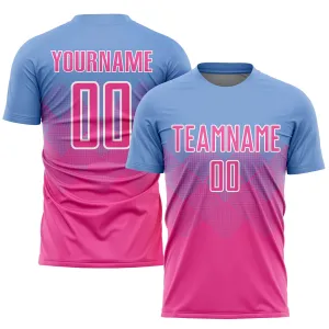 Custom Light Blue Pink-White Sublimation Soccer Uniform Jersey