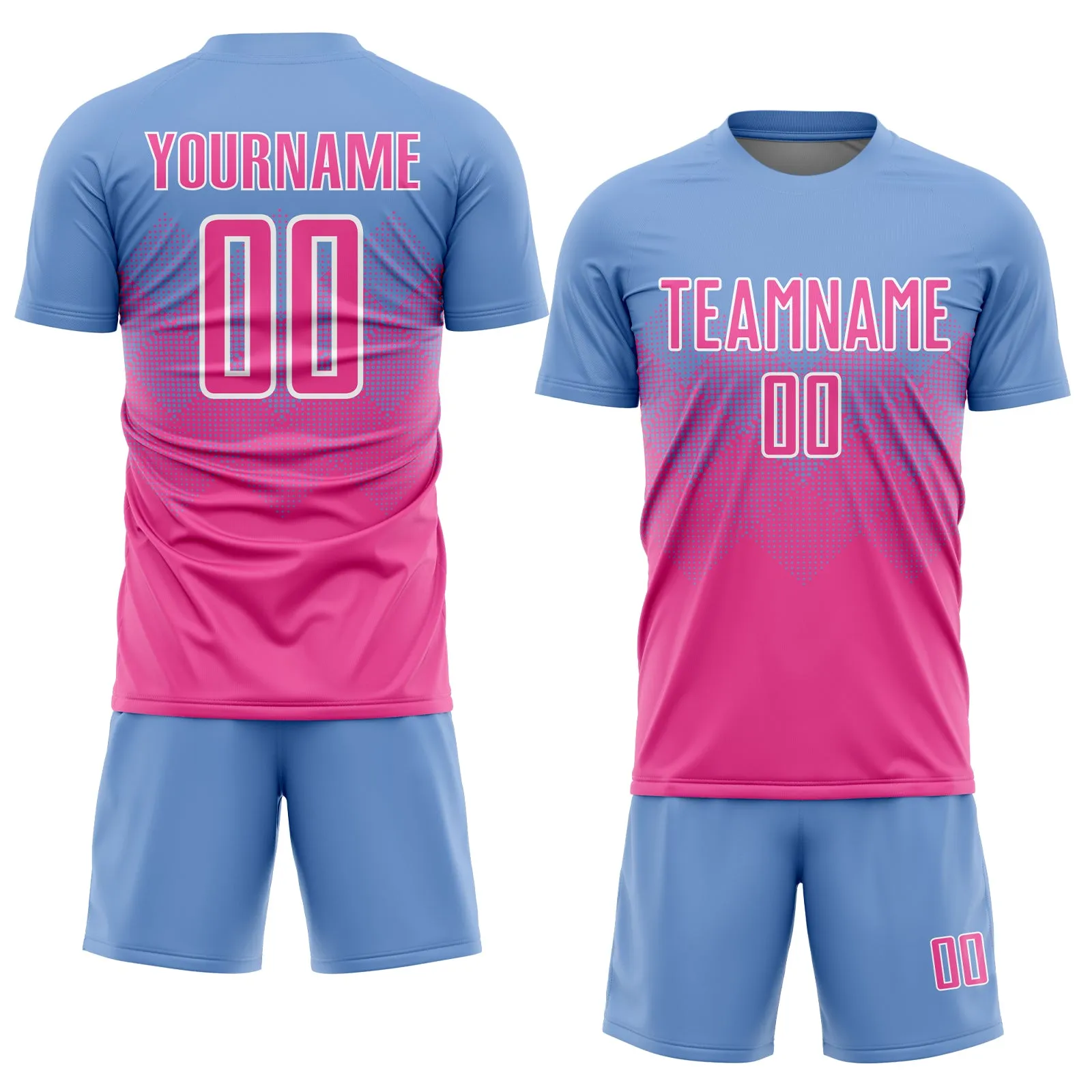 Custom Light Blue Pink-White Sublimation Soccer Uniform Jersey