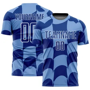 Custom Light Blue Royal-White Plaid Sublimation Soccer Uniform Jersey