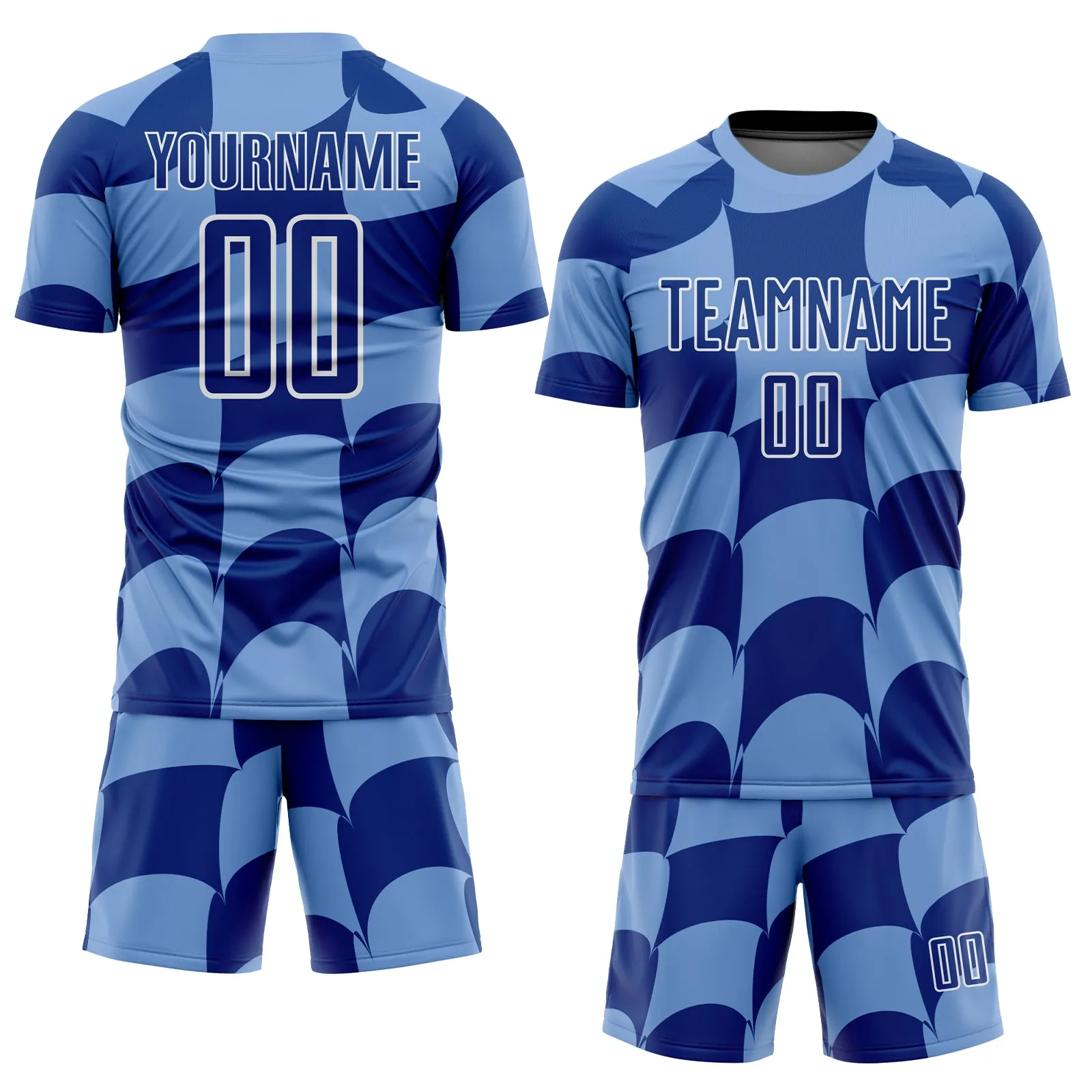 Custom Light Blue Royal-White Plaid Sublimation Soccer Uniform Jersey