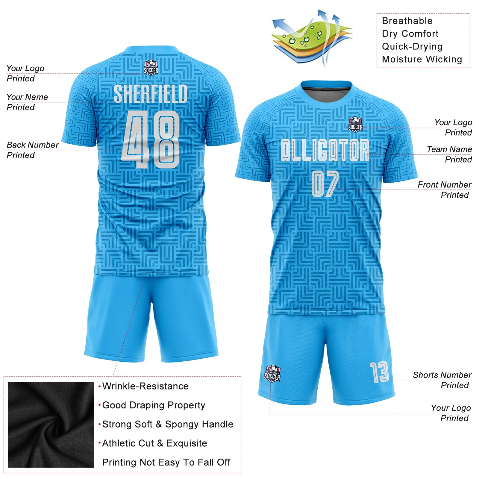 Custom Light Blue White Home Sublimation Soccer Uniform Jersey