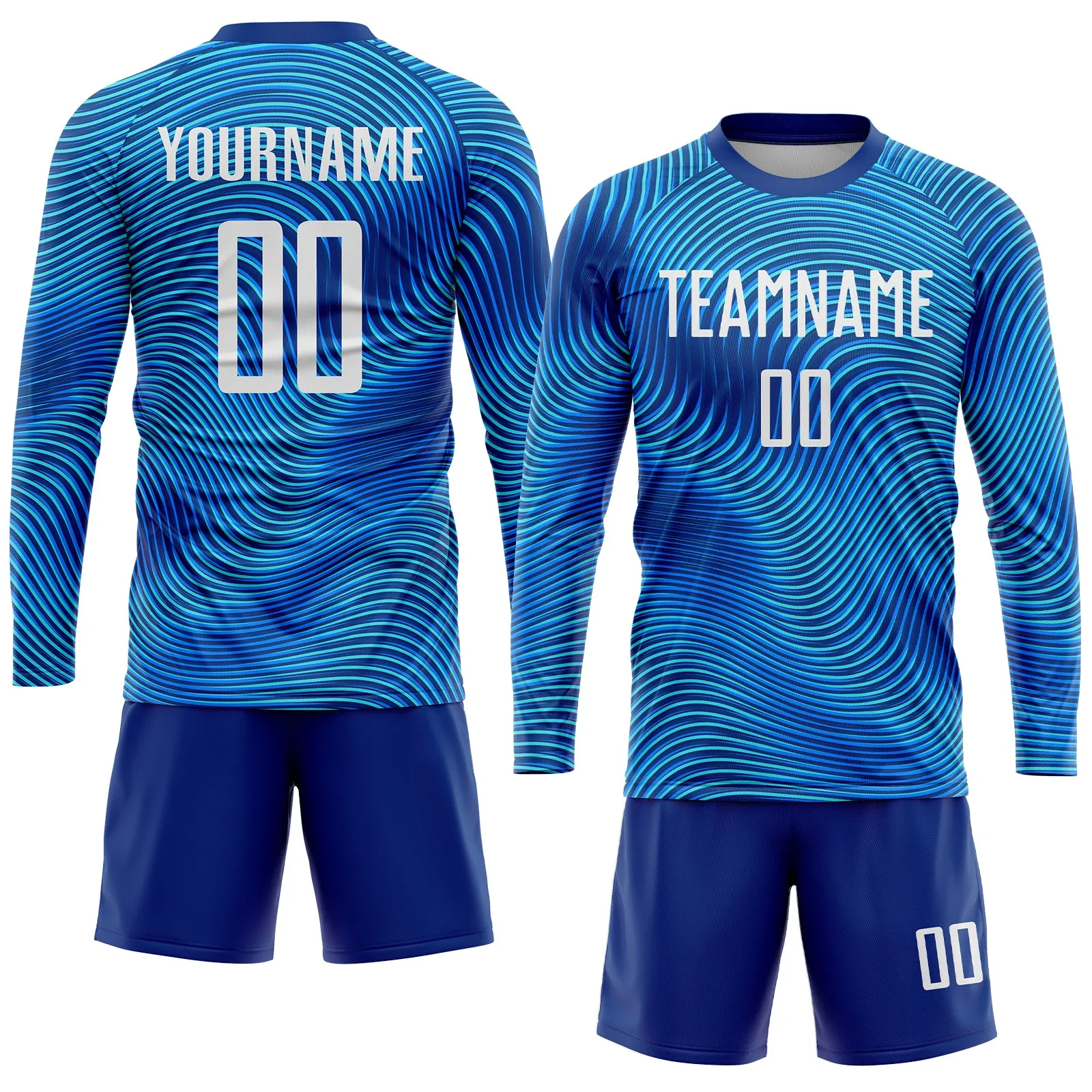 Custom Light Blue White-Royal Sublimation Soccer Uniform Jersey