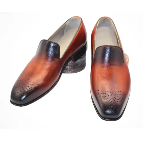 Custom Made Made to Order Tailor Made Handmade Handcrafted Premium Quality Brown Shaded Leather Moccasin Slip On Loafer Shoes