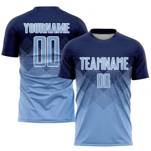 Custom Navy Light Blue-White Sublimation Soccer Uniform Jersey