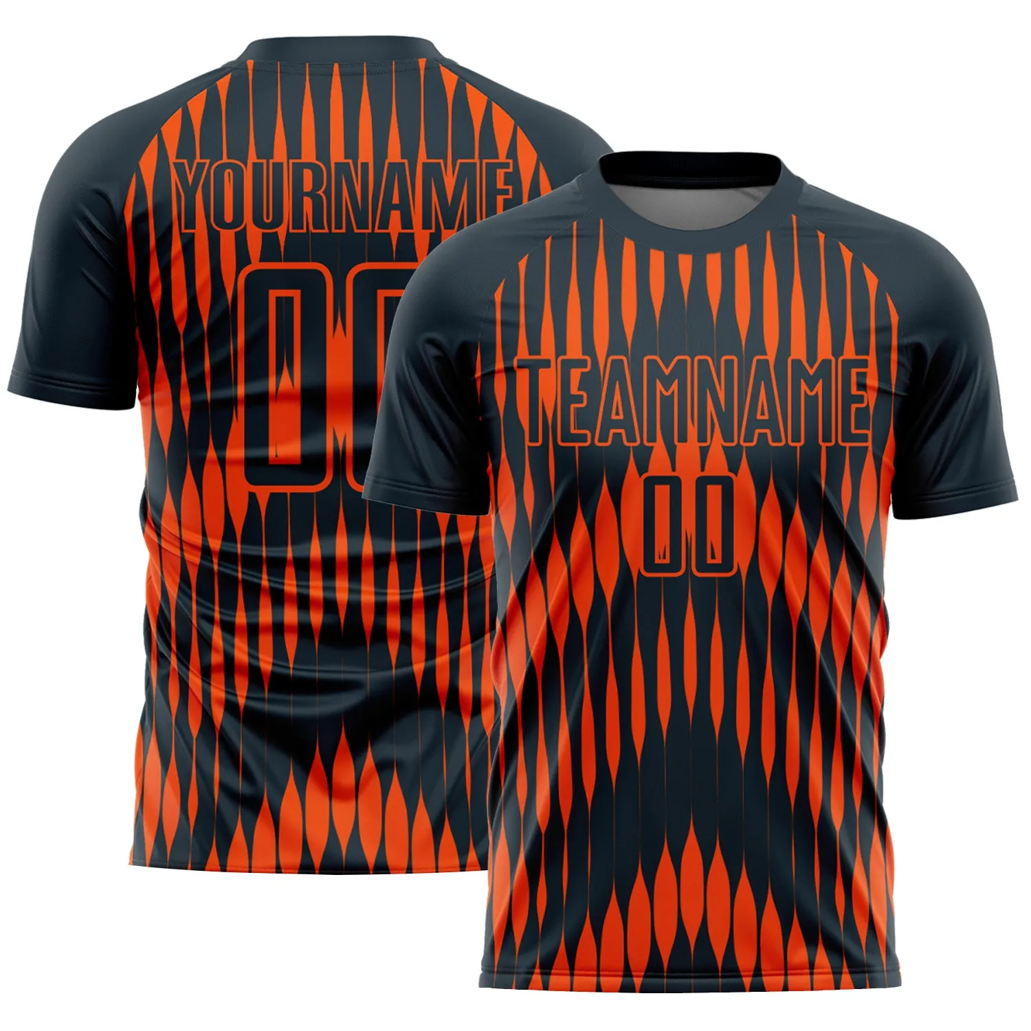 Custom Navy Orange Abstract Triangle Sublimation Soccer Uniform Jersey