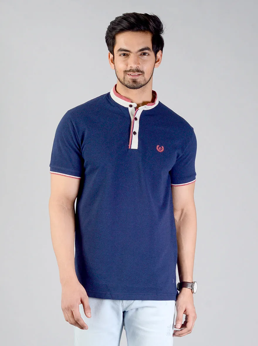 Deep Blue Solid Slim Fit Polo T-shirt | Greenfibre