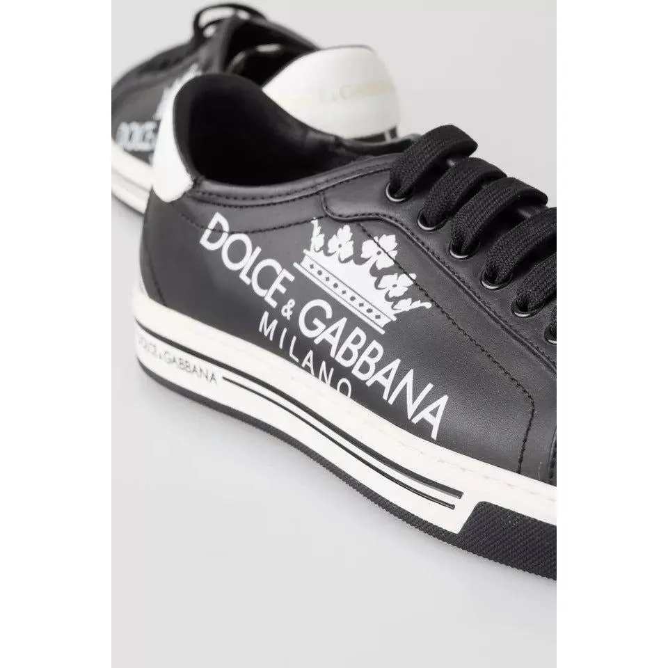 Dolce & Gabbana Black Leather Crown Milano Sneakers Casual Shoes