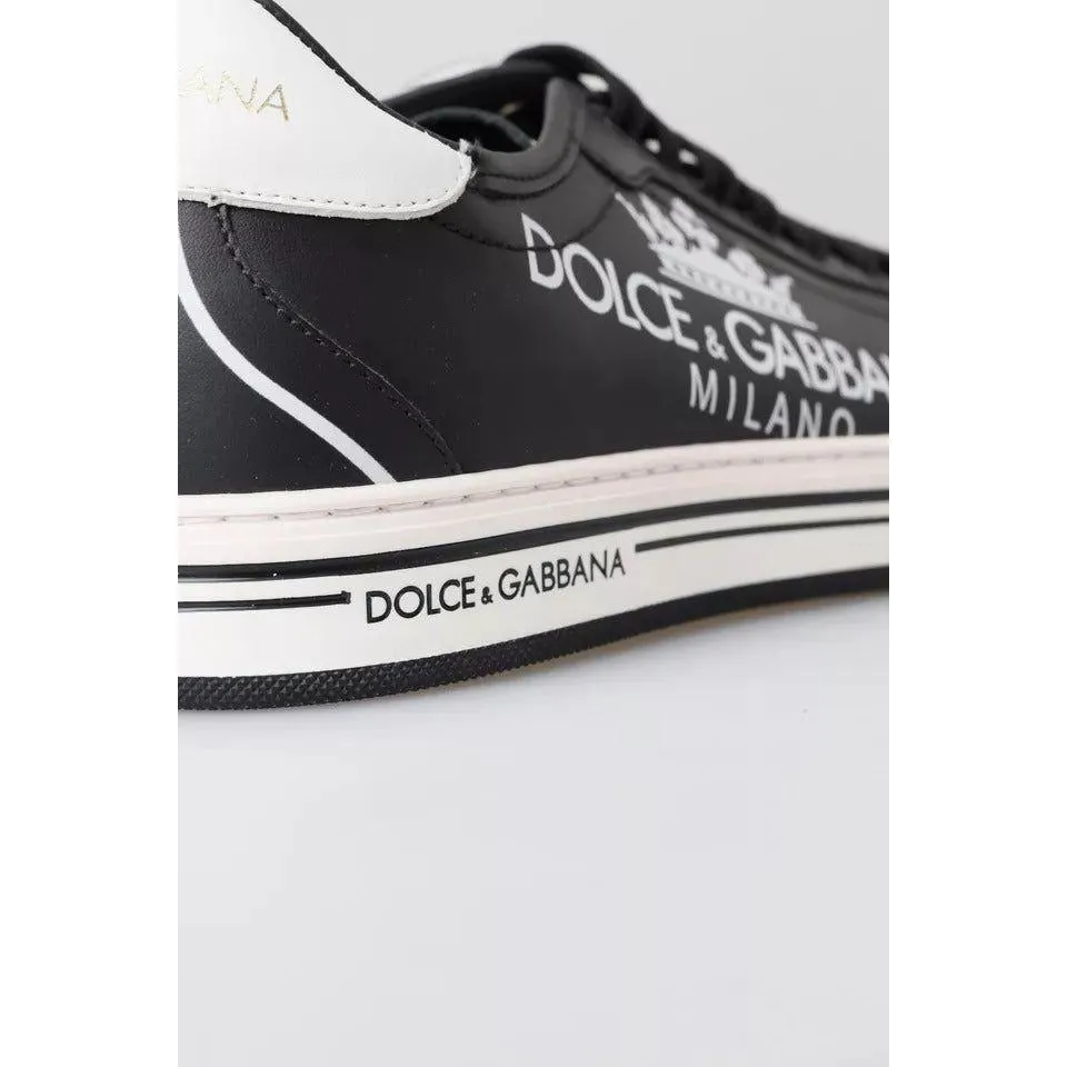 Dolce & Gabbana Black Leather Crown Milano Sneakers Casual Shoes