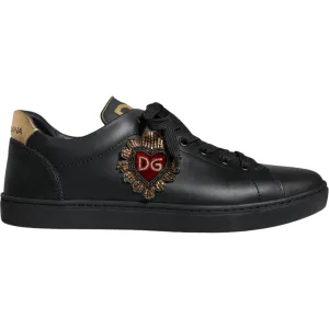 Dolce & Gabbana Black Leather Heart Low Top Casual Sneaker Shoes