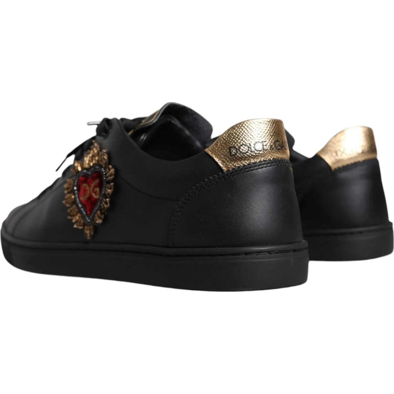 Dolce & Gabbana Black Leather Heart Low Top Casual Sneaker Shoes