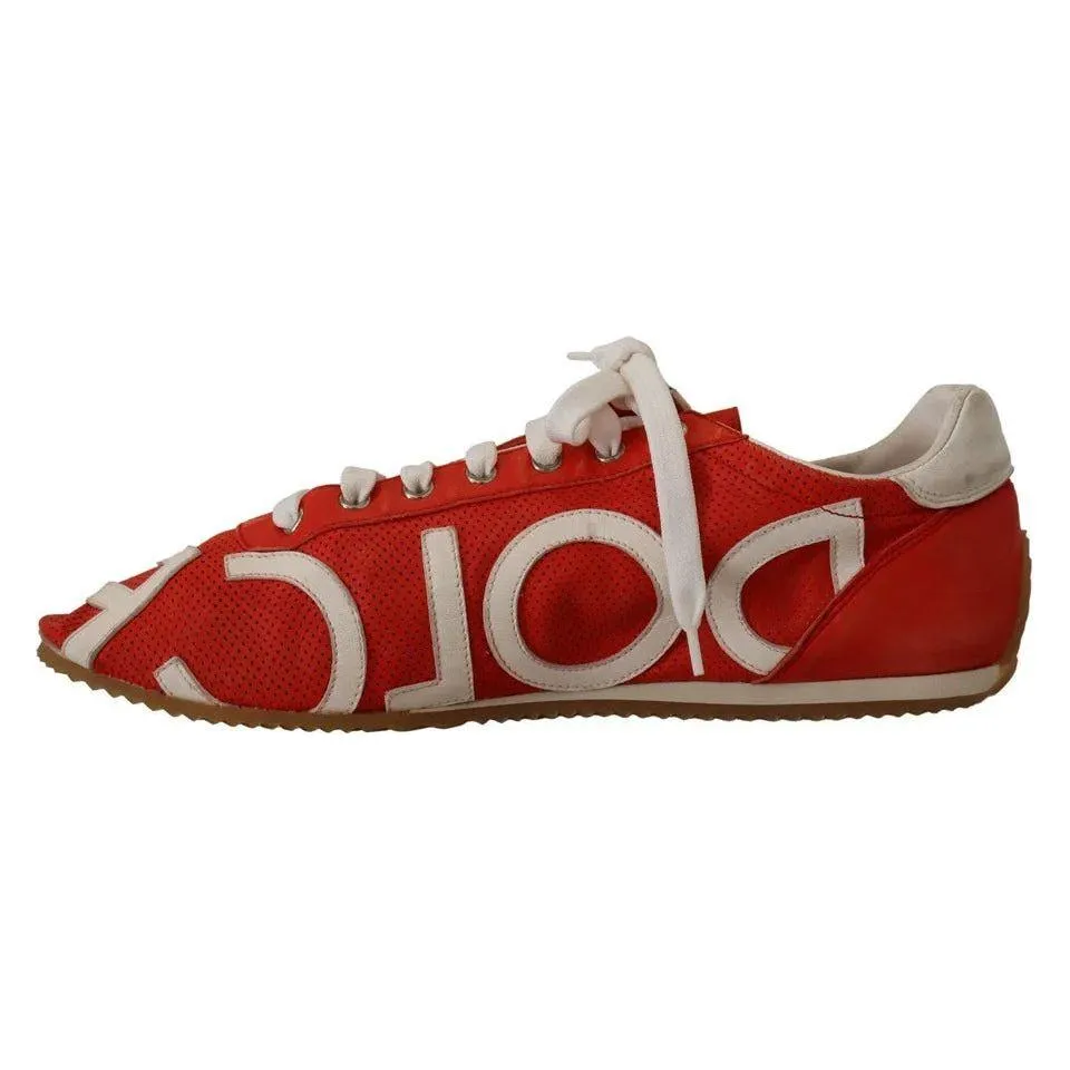 Dolce & Gabbana Red White Leather Mens Logo Casual Sneakers Shoes