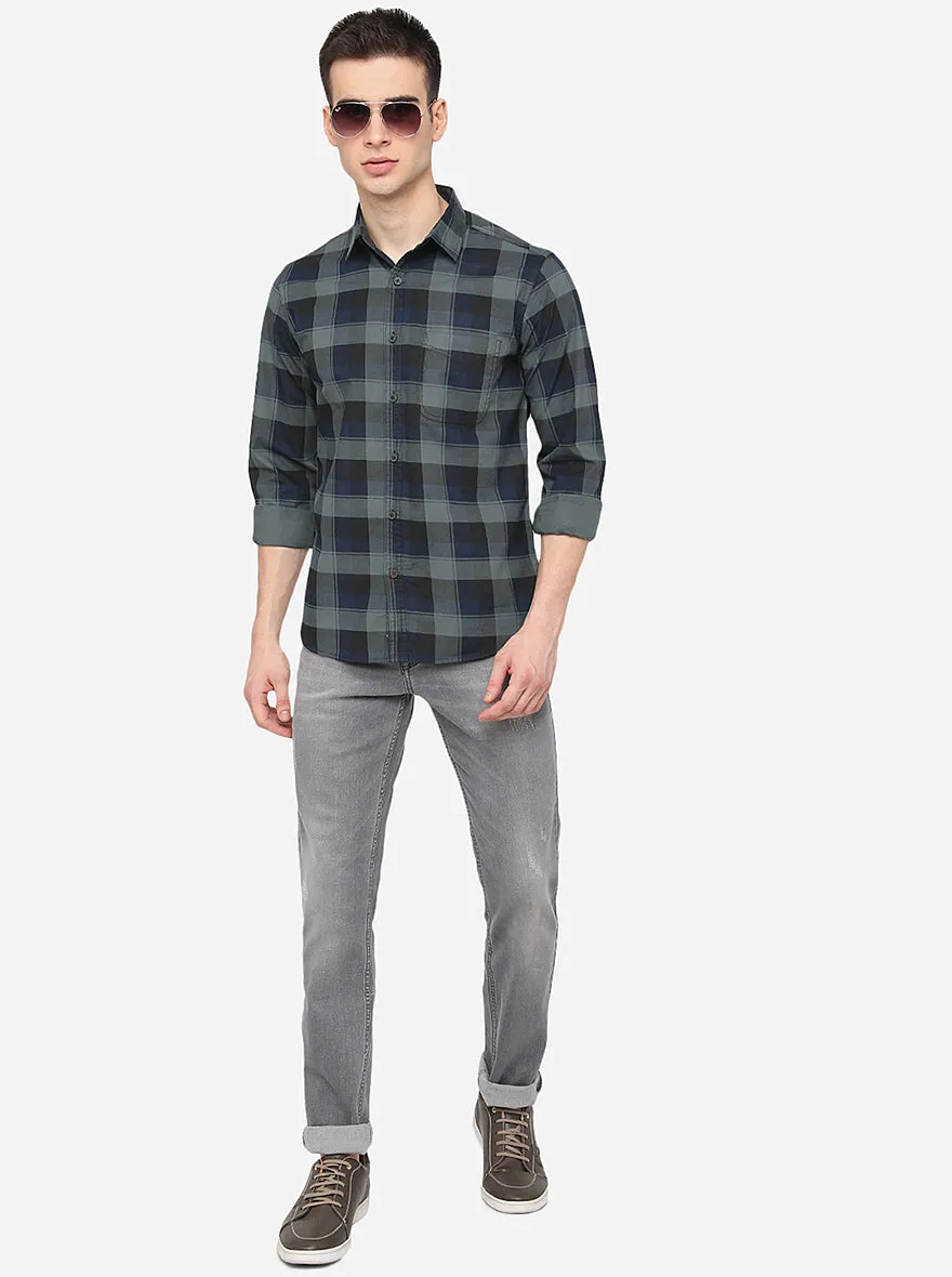 Duck Green & Blue Checked Slim Fit Casual Shirt | Greenfibre