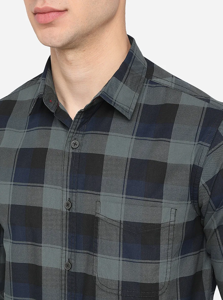 Duck Green & Blue Checked Slim Fit Casual Shirt | Greenfibre