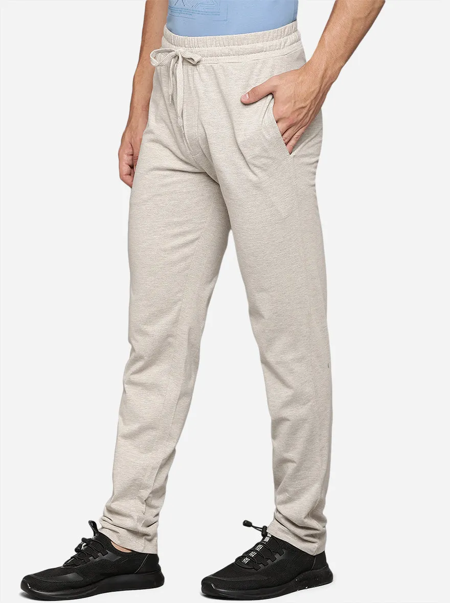 Ecru Melange Solid Regular Fit Track Pant | JadeBlue