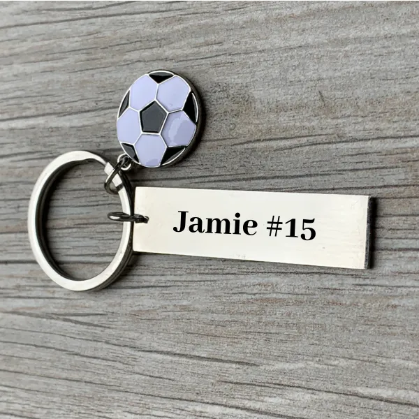 Engraved Soccer Ball Bar Keychain