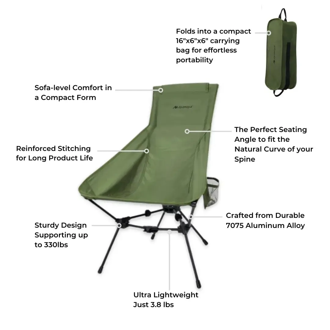 Everest Lounger High Back Camping Chair - Ultralight, Compact & Portable with Enhanced Comfort and Stability, Ideal for Outdoor Activities