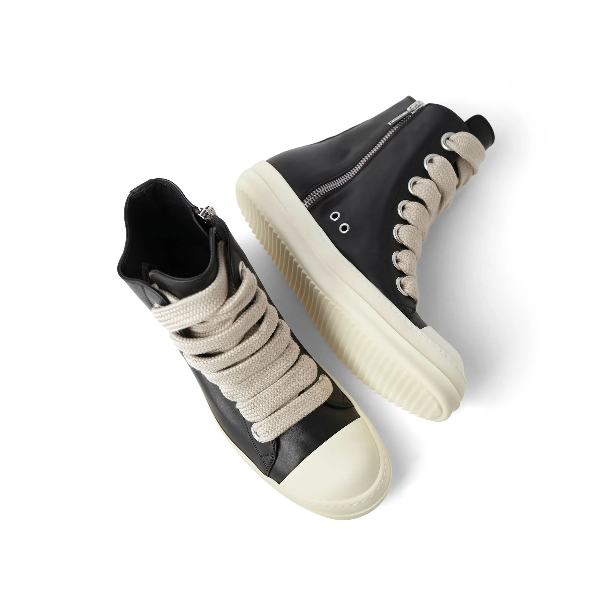 Full Grain Leather Jumbolaced Sneaker in Black/Pearl/Milk