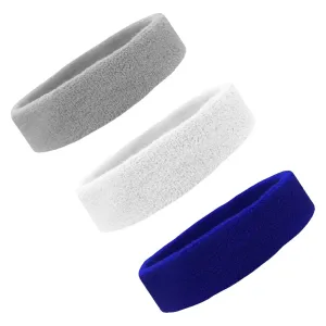 Gray White Blue Head Sweatbands - 3 Pack