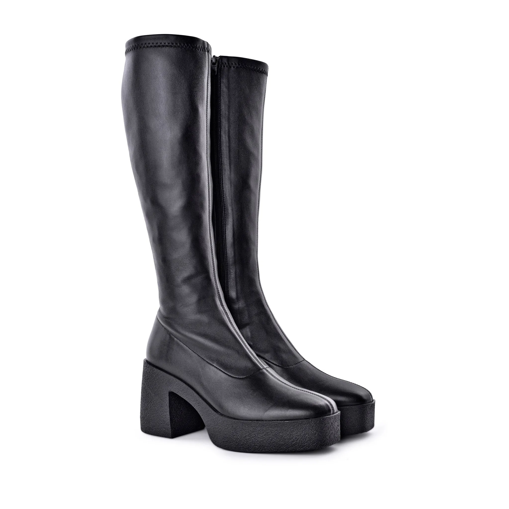 Izumi Black Stretch Leather Chunky Boots