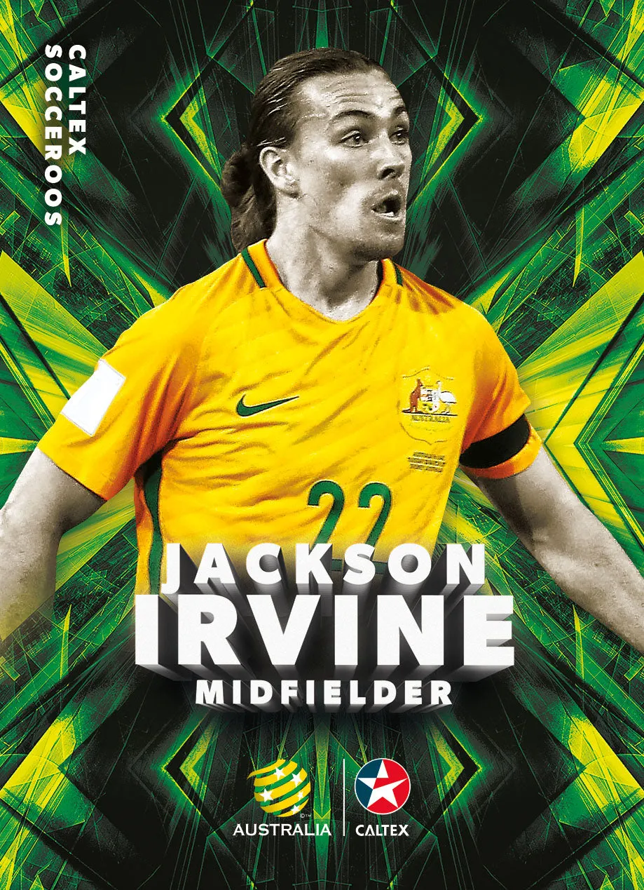 Jackson Irvine, Caltex Socceroos Parallel card, 2018 Tap'n'play Soccer Trading Cards