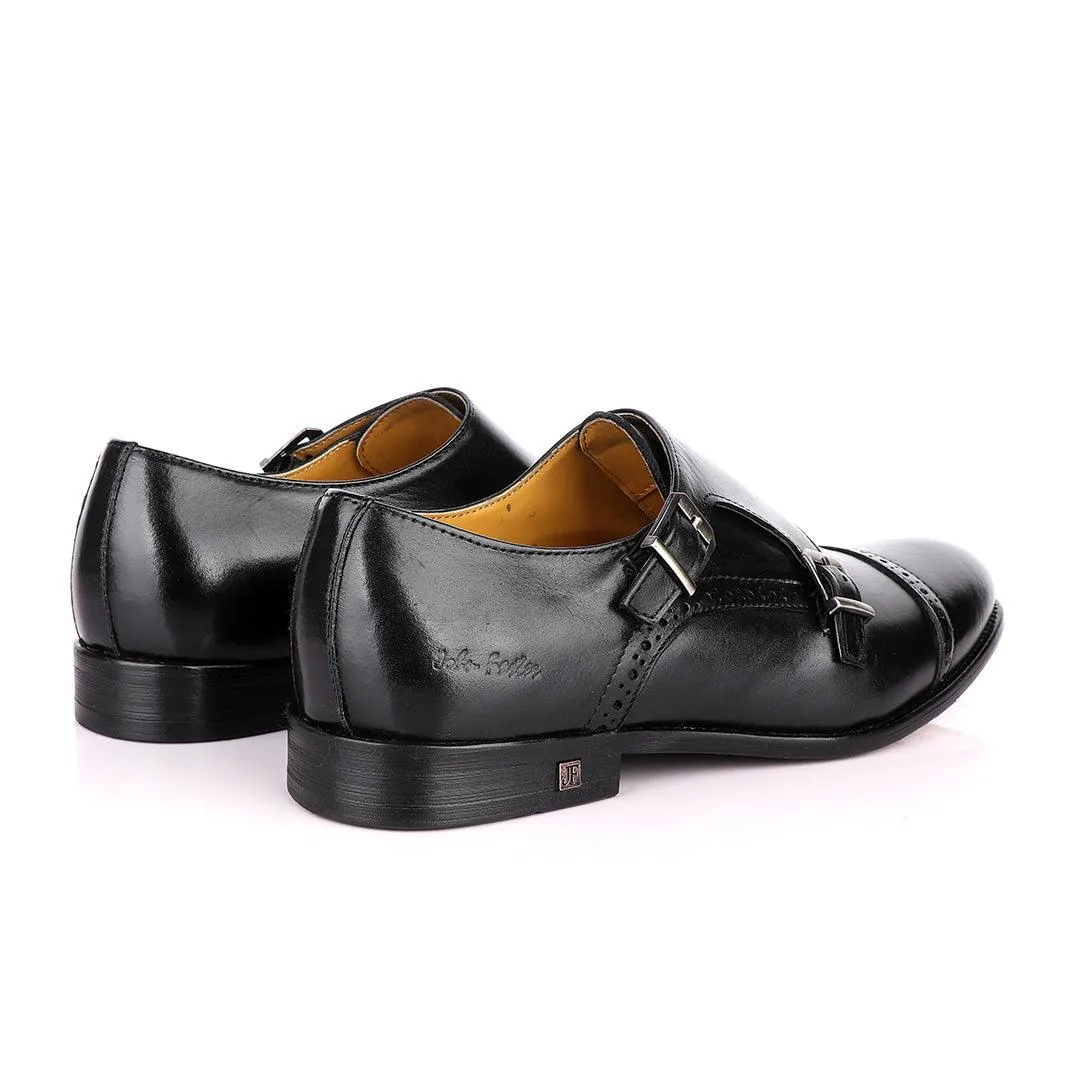 John Foster Double Monk Strap Black Leather Shoe