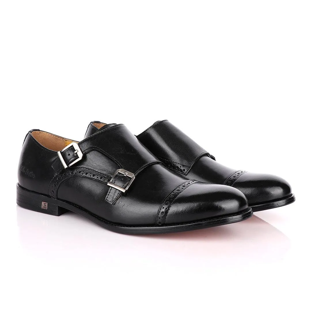 John Foster Double Monk Strap Black Leather Shoe