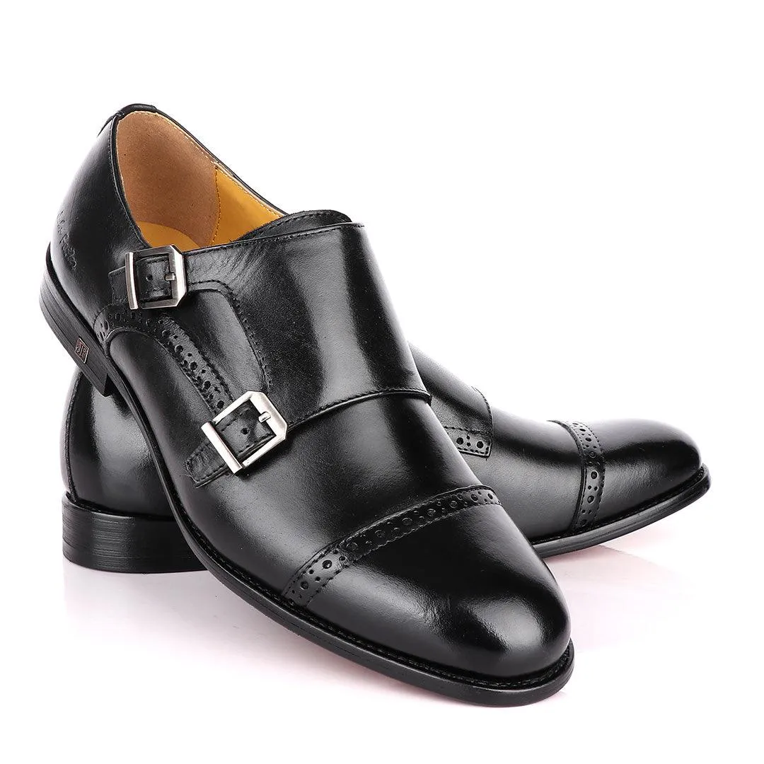 John Foster Double Monk Strap Black Leather Shoe