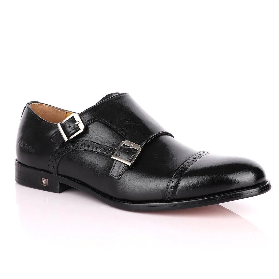 John Foster Double Monk Strap Black Leather Shoe