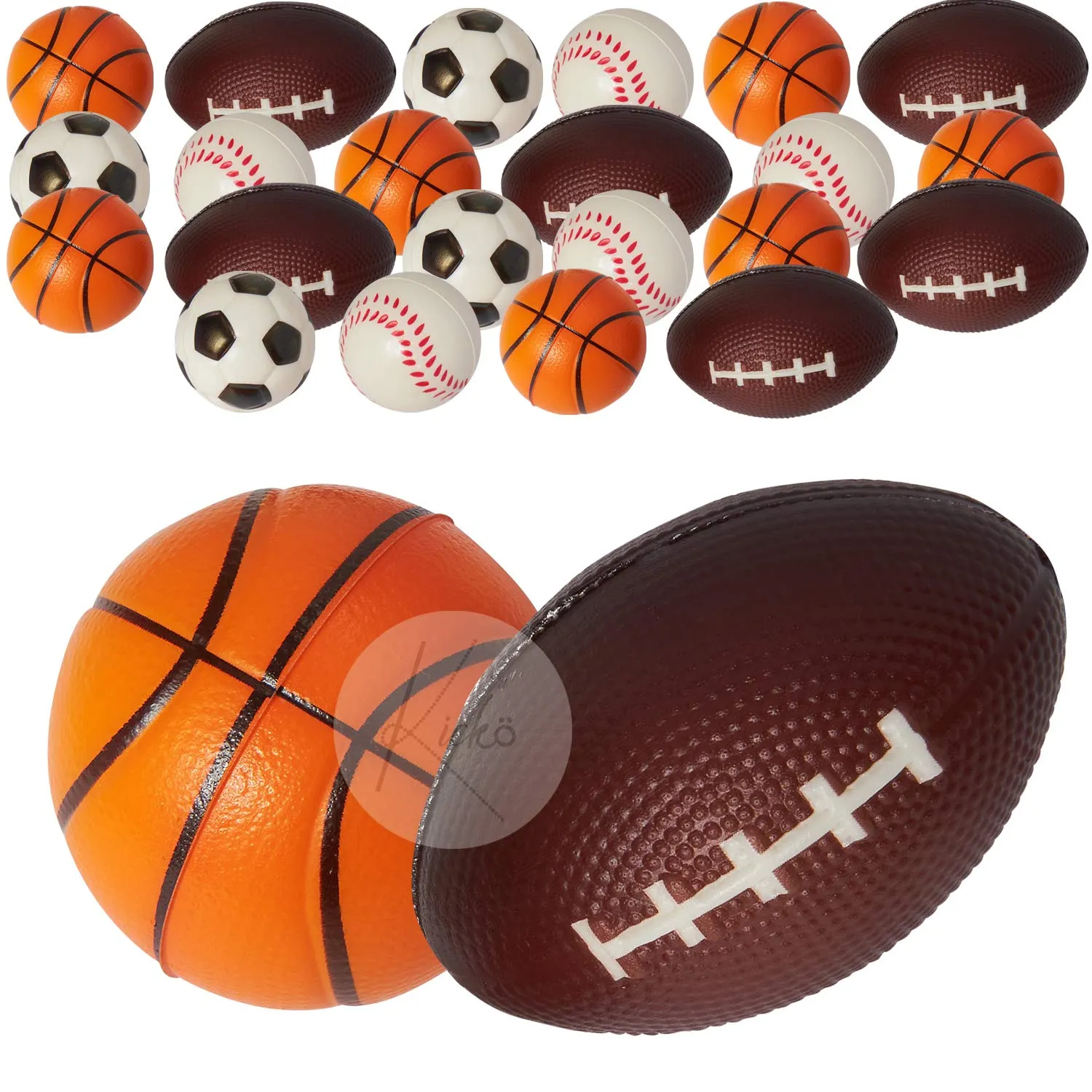 Kicko Sports Stress Balls - Pack of 24 2.5 Inch Assorted Squeeze Balls for Stress Relief