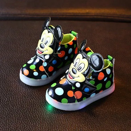 Kids Shoes With Light Boys Led Sneakers New Spring Autumn Dots Lighted Fashion Girls Mickey Shoes Children Shoes Size 21-30