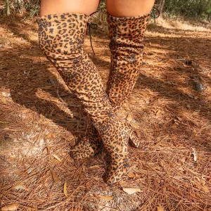 Last Chance Size 5.5 & 6.5 | Saints Faux Suede Thigh High Boots in Cheetah