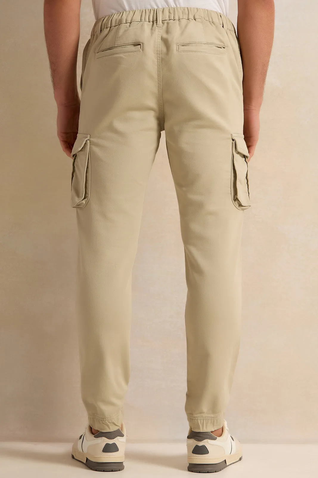 Men Beige Cargo Denim Jogger