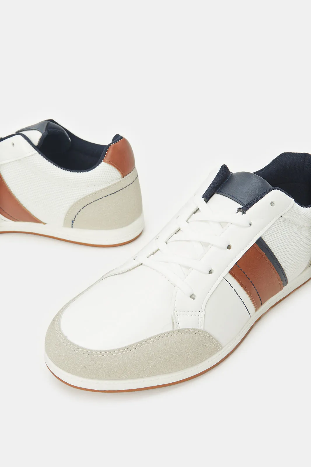 Men White Material Block Sneakers