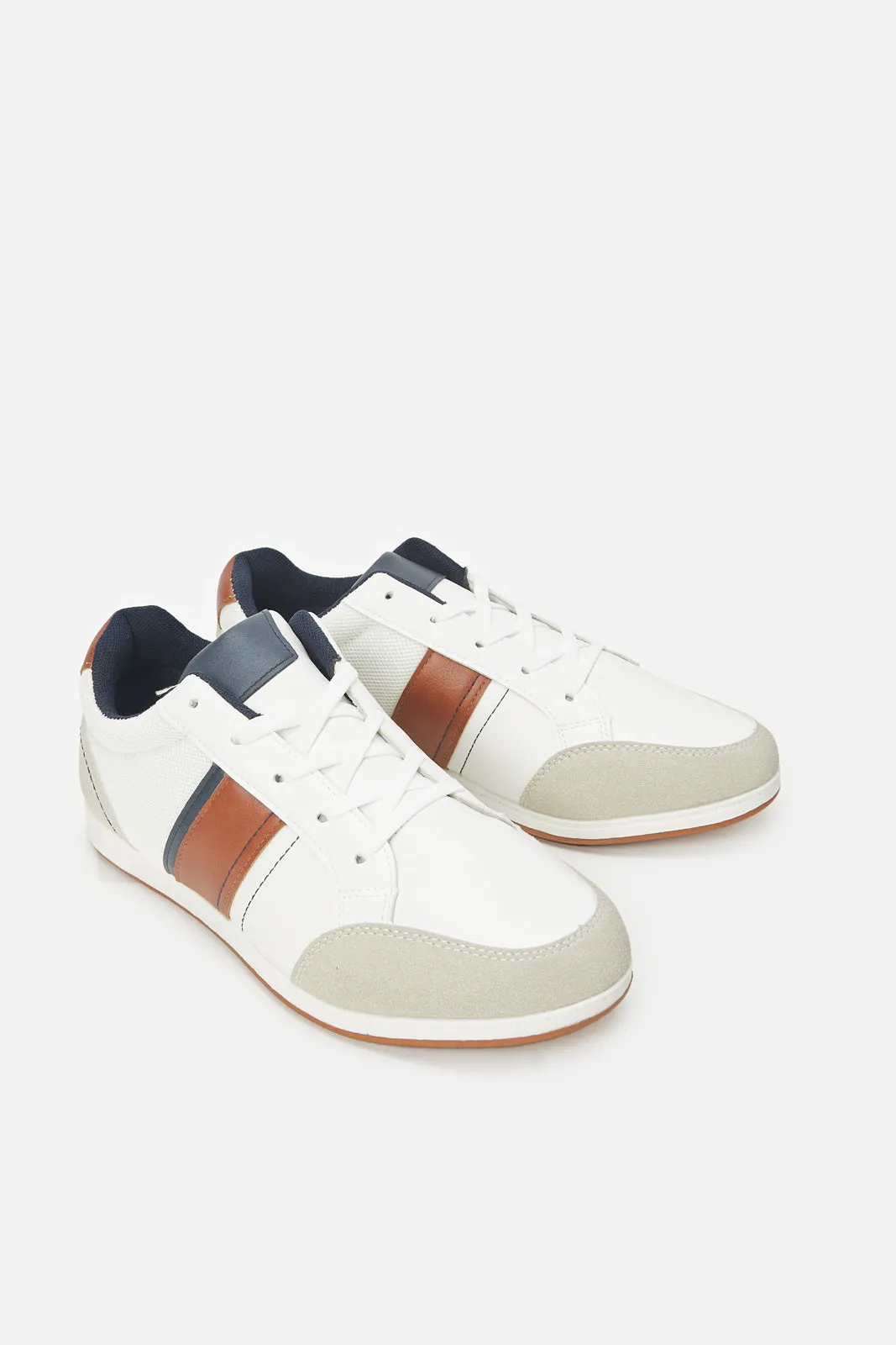 Men White Material Block Sneakers