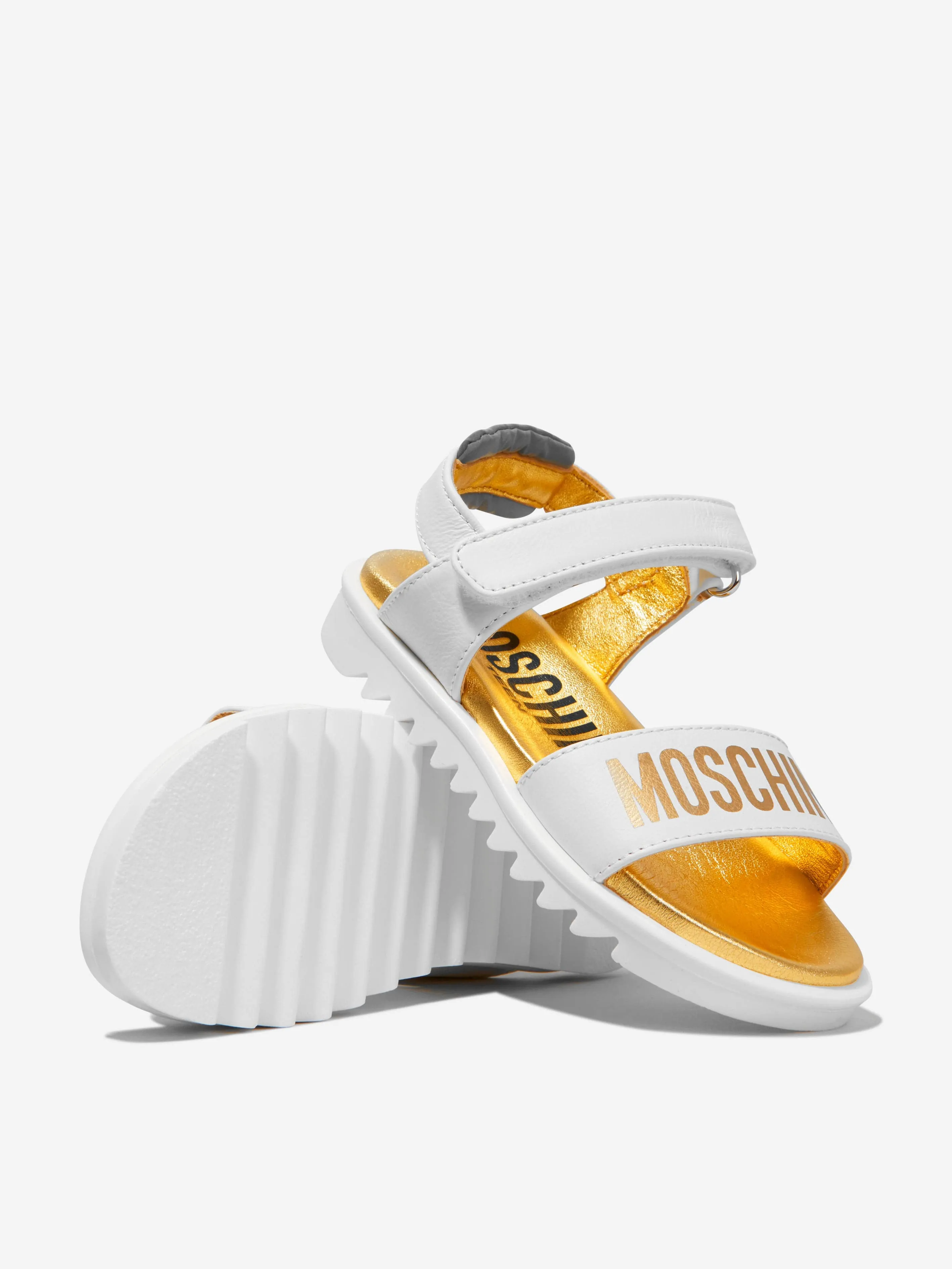 Moschino Girls Leather Logo Print Sandals