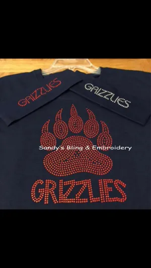 Navy Ladies Grizzlies Rhinestone T-shirt