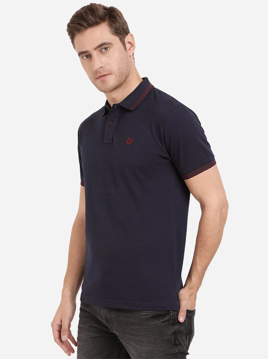 Night Blue Solid Slim Fit Polo T-Shirt | Greenfibre