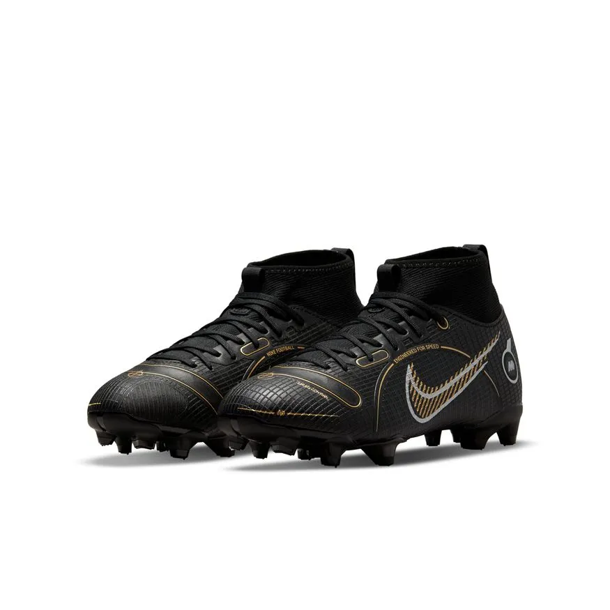 Nike Jr. Mercurial Superfly 8 Academy MG-BLACK/METALLIC GOLD-METALLIC SILVER