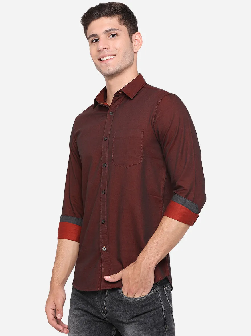 Oxblood Red Solid Slim Fit Semi Casual Shirt | JadeBlue