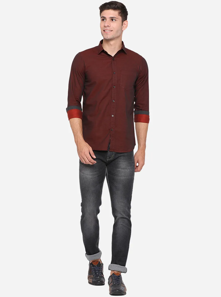 Oxblood Red Solid Slim Fit Semi Casual Shirt | JadeBlue