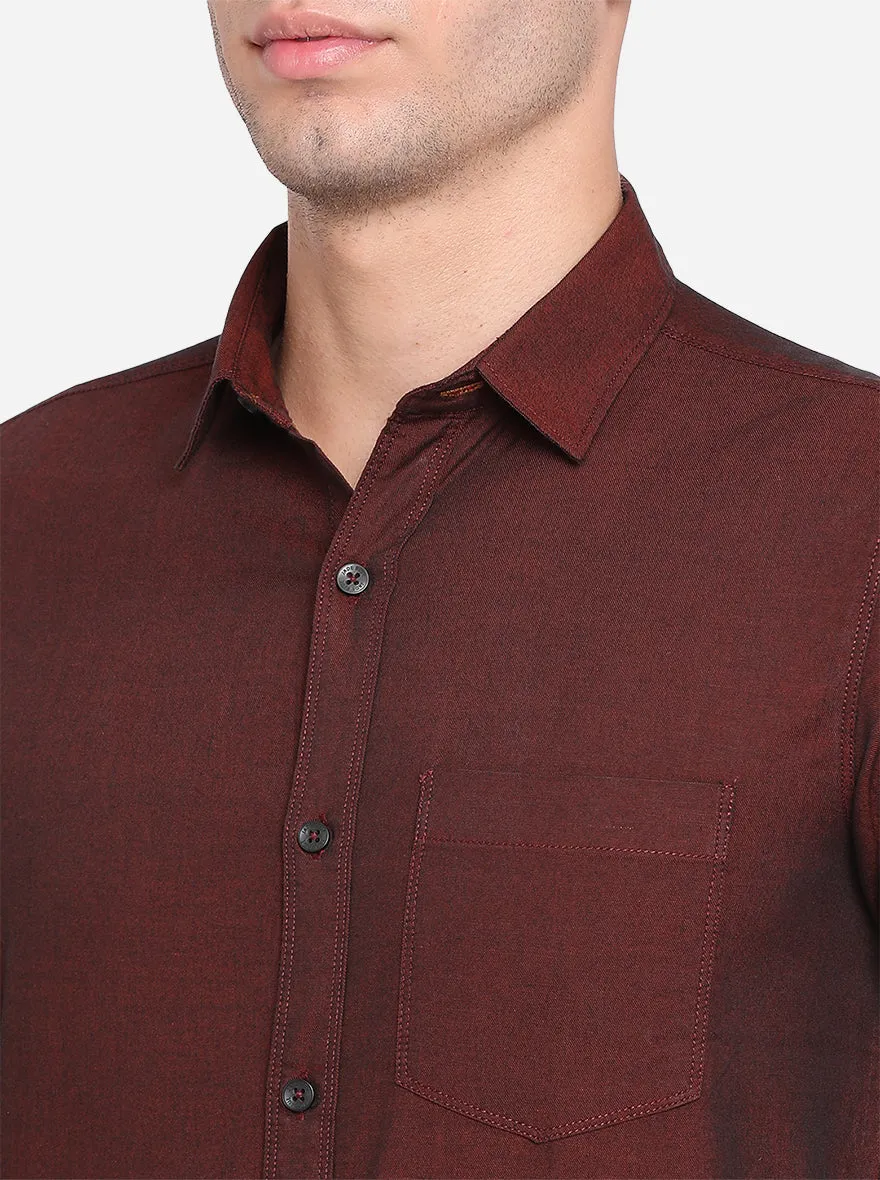 Oxblood Red Solid Slim Fit Semi Casual Shirt | JadeBlue