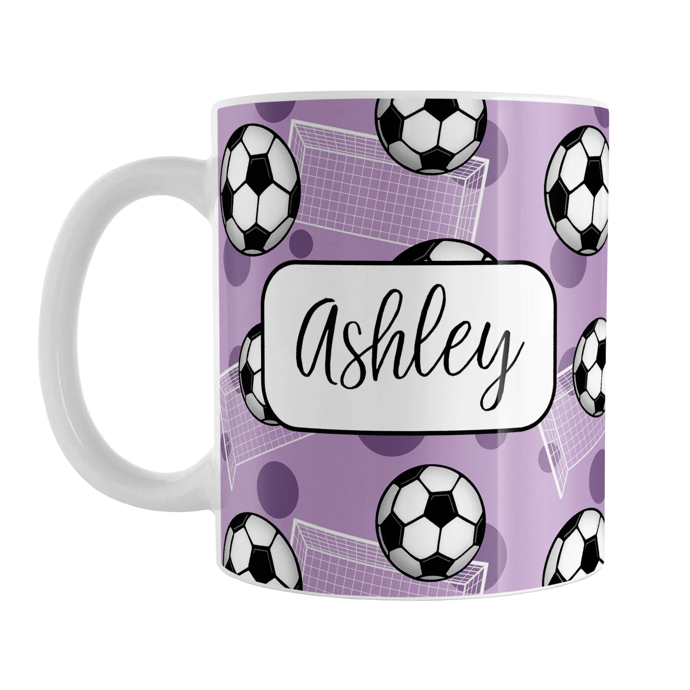 Personalized Purple Soccer Ball and Goal Mug