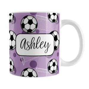 Personalized Purple Soccer Ball and Goal Mug