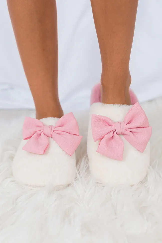 Pink Fur Bow Slippers