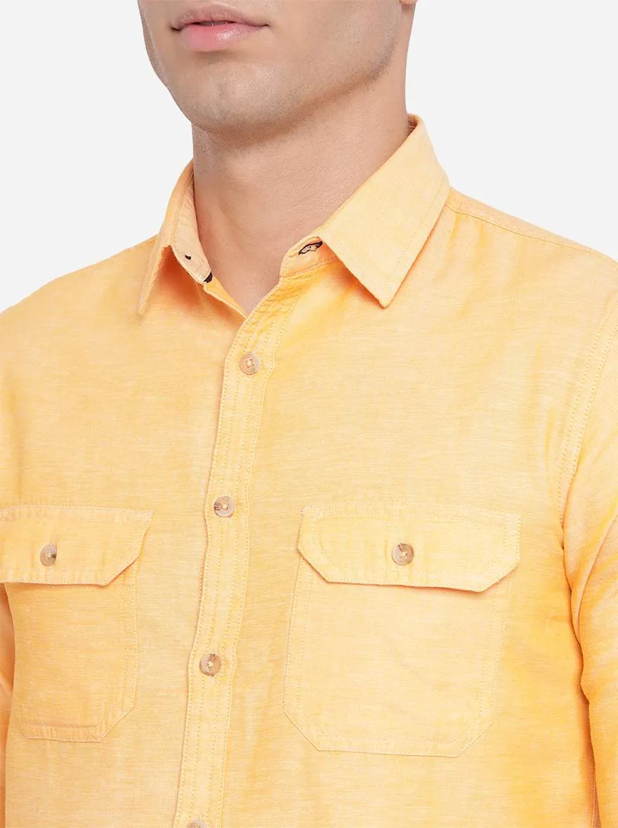 Pumkin Orange Solid Slim Fit Semi Casual Shirt | Greenfibre