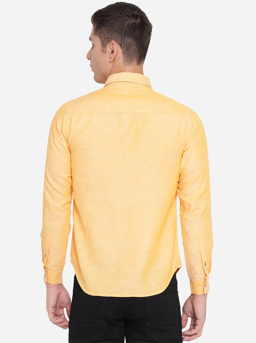 Pumkin Orange Solid Slim Fit Semi Casual Shirt | Greenfibre